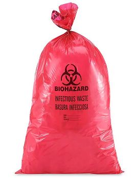 Biohazard Trash Liner, 44 to 55 gal., "Infectious Waste", Red	