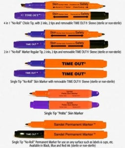 Ansell Sandel 2-in-1 and 4-in-1 Time Out Skin Markers - Time Out 2-in-1 Dual Tip / Dual Ink Surgical Skin / Permanent Marker with 8 Labels, Time Out Sleeve and Flexible Ruler, Sterile - 1031-LR