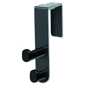 Safco Double Hook Plastic Coat Hook - Plastic Coat Hook, 2-Hook, Black, 1-3/4" x 6-1/2" x 7-3/4" - 4225BL