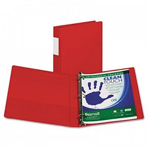 Samsill Corp Clean Touch Antimicrobial Binders - Clean Touch Locking Round Ring Reference Binder, 1" Cap, Red - 14333