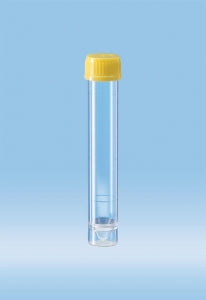 Sarstedt Conical Base Screw Cap Tubes - Polystyrene Tube with Conical Bottom, Plain-Skirted, Yellow Screw Top, 10 mL - 60.9921.830