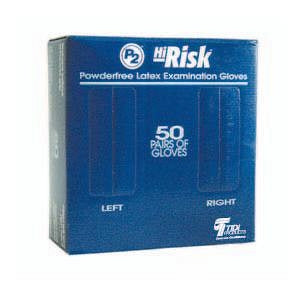 TIDI Latex High-Risk Exam Gloves - Exam Gloves, High Risk, Latex, Powder-Free, Blue, Size M, 18 mL - 932480-1