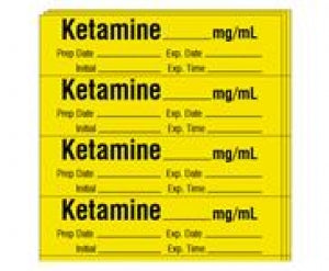 Shamrock Scientific Medication / Drug Labels - Anesthesia Drug Label for Syringe Identification, Ketamine, Exp, Date, Time, 1/2" x 2", Yellow - SA-201-EXP-PK