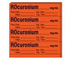 Shamrock Scientific Medication / Drug Labels - Anesthesia Drug Label for Syringe Identification, Rocuronium, Exp, Date, Time, 1/2" x 2", Orange - SA-2214-EXP-PK