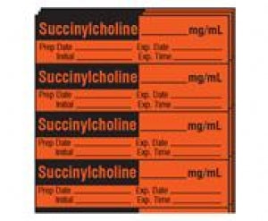 Shamrock Scientific Medication / Drug Labels - Anesthesia Drug Label for Syringe Identification, Succinylcholine, Exp, Date, Time, 1/2" x 2", Red - SA-226-EXP-PK