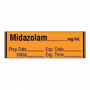 Shamrock Anesthesia Drug Labels for Syringe Identification - Orange Midazolam Tape Label with Expiration Date for Syringe Identification, 1/2" x 500" - SA-212-EXP