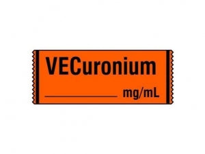 Shamrock Scientific ATRAcurium Tape / Label - Anesthesia Label, Vecuronium, 1/2" x 500", Red / Black - SA-225