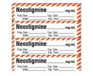 Shamrock Scientific Medication / Drug Labels - Anesthesia Drug Label for Syringe Identification, Neostigmine, Exp, Date, Time, 1/2" x 2", w / Red Stripe - SA-231-EXP-PK