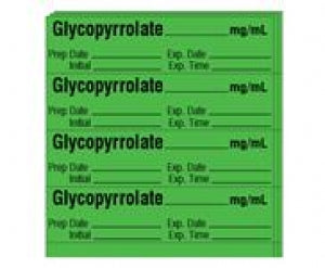 Shamrock Scientific Medication / Drug Labels - Anesthesia Drug Label for Syringe Identification, Glycopyrrolate, Exp Date, Time, 1/2" x 2", Green - SA-311-EXP-PK