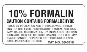 Shamrock Scientific Caution Labels for Pathology Specimen Storage - LABEL FORMALIN FORMALDEHYDE 10% - SB-381H