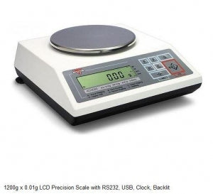 Scientific Industries LCD Precision Scales - Backlit LCD Scale with Clock and USB Port, 1200 g x 0.001 g - AD1200