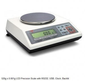 Scientific Industries LCD Precision Scales - Backlit LCD Scale with Clock and USB Port, 520 g x 0.001 g - AD520