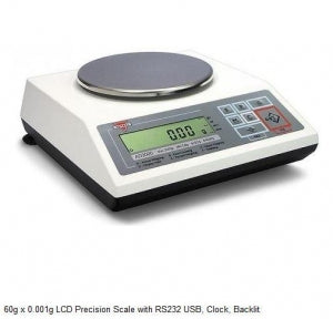 Scientific Industries LCD Precision Scales - Backlit LCD Scale with Clock and USB Port, 60 g x 0.001 g - AD60