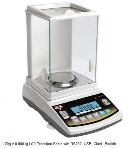 Scientific Industries LCD Precision Scales - Backlit LCD Analytic Balance Scale with Clock and USB Port, 120g x 0.0001g - AGZN120