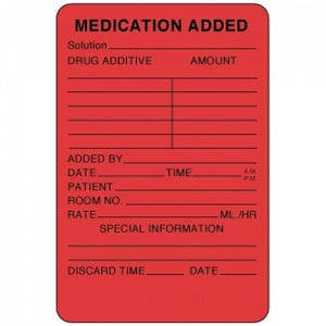 PDC Healthcare Medication Labels - "Medication Added" Label, 2" x 3", Fluorescent Red - 59704610