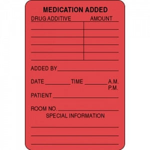 PDC Healthcare Medication Added Labels - "Medication Added" Label, 2" x 3", Red - 59712298