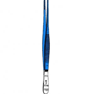 Sklar Blue Serrated Stainless Steel Thumb Dressing Forceps - FORCEP, DRESSING, BLUE, STRAIGHT, 8" - 91-5420