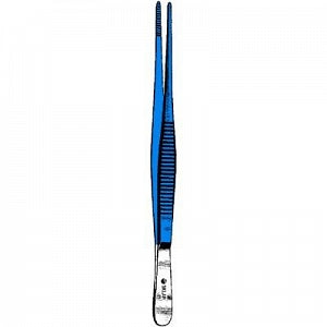 Sklar Blue Serrated Stainless Steel Thumb Dressing Forceps - FORCEP, DRESSING, BLUE, STRAIGHT, 10" - 91-5422