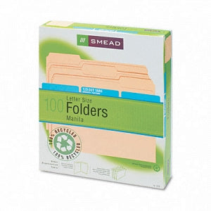 Smead 1/3-Cut 100% Recycled File Folders - 100% Recycled Assorted 1/3 One-Ply Top-Tab Letter-Sized Manila File Folders - 10339