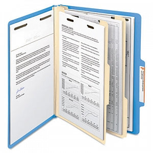 Smead Top Tab Classification Folders - Blue 6-Section 2/5 Cut Top Tab Classification Folder with 2 Dividers, Letter Size - 14001