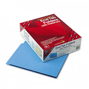 Smead Colored End-Tab Folders with Two Fasteners - Fastener Folders, 2" Capacity, Straight Tab, Letter, Blue - 25040