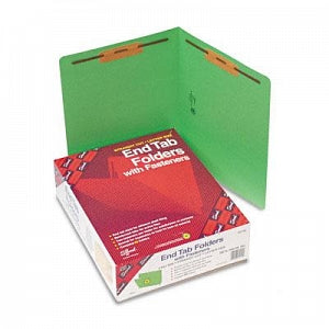 Smead Colored End-Tab Folders with Two Fasteners - Fastener Folders, 2" Capacity, Straight Tab, Letter, Green - 25140