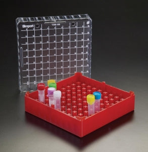 Simport Scientific Micrewtube - Micrewtube Storage Box, 0.5 to 2 mL, 100 Positions, Red - T350-100R