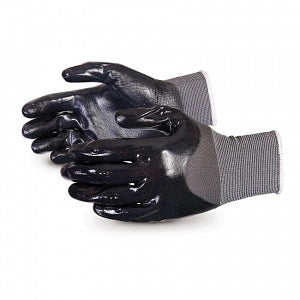 Superior Glove Works Ltd Dexterity Seamless Nylon Gloves with 3/4 Nitrile Coating - 15 Gauge Dexterity General Purpose Full Backing Nitrile Dip Industrial Gloves, Gray, Size L - SN15NTFB-9