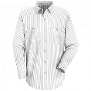 Vf Workwear-Div / Vf Imagewear (W) Long Sleeve Patterned Industrial Work Shirts - Men's Long-Sleeve Industrial Work Shirt, White with Charcoal Stripes, Size XS Long - SP10CWLNXS