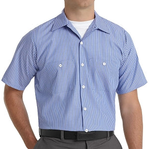 Vf Workwear-Div / Vf Imagewear (W) Short Sleeve Patterned Industrial Work Shirts - Unisex 65% Poly/35% Cotton Short-Sleeve Work Shirt with Stripe, Blue / White, Size M - SP20BWM