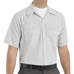 Vf Workwear-Div / Vf Imagewear (W) Short Sleeve Patterned Industrial Work Shirts - Unisex 65% Poly/35% Cotton Short-Sleeve Work Shirt with Stripe, White / Charcoal, Size 4XL - SP20CW4XL