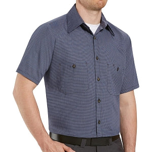 Vf Workwear-Div / Vf Imagewear (W) Short Sleeve Patterned Industrial Work Shirts - Unisex 65% Poly/35% Cotton Short-Sleeve Work Shirt with Stripe, Blue / Charcoal, Size 2XL - SP20EX2XL