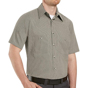 Vf Workwear-Div / Vf Imagewear (W) Short Sleeve Patterned Industrial Work Shirts - Unisex 65% Poly/35% Cotton Short-Sleeve Work Shirt with Stripe, Khaki Black, Size 3XL - SP20KB3XL