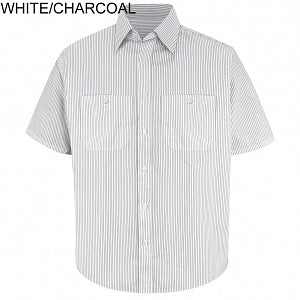 Vf Workwear-Div / Vf Imagewear (W) Men's Short Sleeve Striped Dress Shirts - Men's Dress Shirt, Short Sleeves, White and Gray Stripes, Size L - SP60CWLL