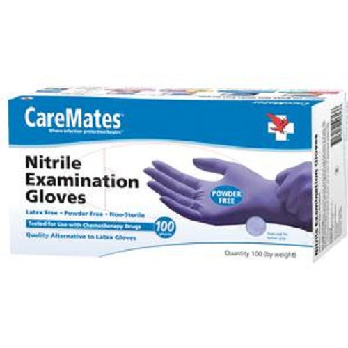 Shepard Medical Care Mates Nitrile Exam Gloves Powder-Free Superior Protection Low Dermatitis Formulation Latex-Free, Small- Pack of 100