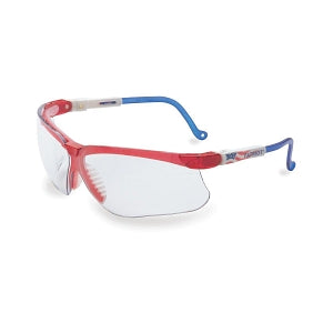 Sperian Protection Uvex Genesis Glasses - Uvex Genesis Safety Glasses with Uvextreme Anti-Fog Clear Lens and Patriot Red, White and Blue Frame - S3260X