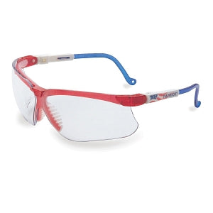 Sperian Protection Uvex Genesis Glasses - Uvex Genesis Safety Glasses with Ultra-dura Anti-Scratch Clear Lens and Patriot Red, White and Blue Frame - S3260