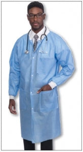 S2S Global PremierPro Disposable Lab Coats - PremierPro Disposable Lab Coat, SMS, Knit Collar and Cuffs, Blue, Size M - 26123