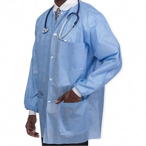 S2S Global PremierPro Fluid-Resistant Disposable Lab Jacket - PremierPro Fluid-Resistant Disposable Lab Jacket with Knit Collar and Cuffs, Blue, Size S - 2712