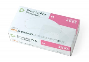 S2s Global Platinum Stretch Vinyl Exam Gloves - PremierPro Platinum Powder-Free Stretch Vinyl Exam Gloves, Size M - 4093