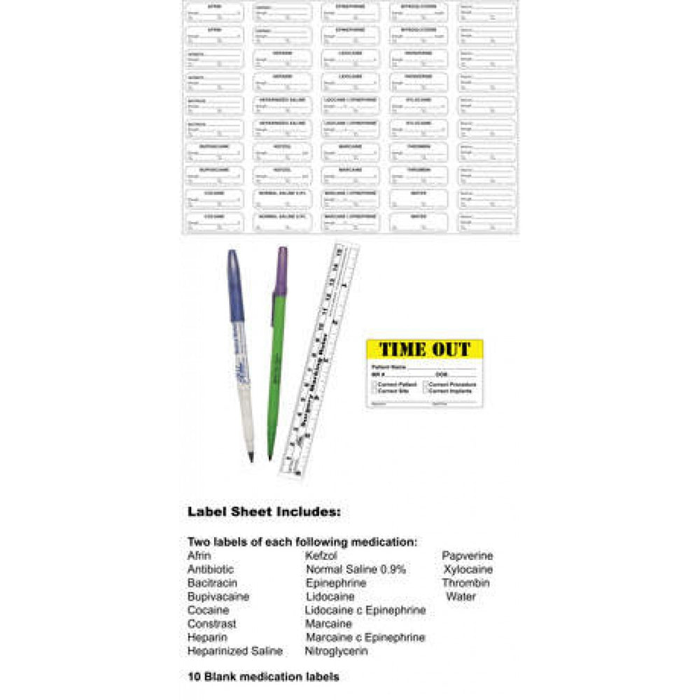 Sterile Label Kit Includes Skin Marking Pen, Medical Marker, Ruler And Time Out Label Permanent 5 1 1/2" X 1/2" White 50 Per Sheet, 100 Sheets Per Box