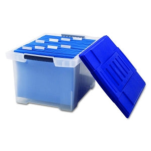 Storex Industries Co File Letter Tote Storage Box - Plastic File Tote Storage Box, Letter / Legal, Clear Base / Blue Lid - 61508U01C