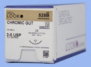 Surgical Specialties Chromic Gut Sutures - Chromic Gut Suture, C-6, 3-0, 18", Reverse Cut - 525B