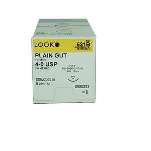 Surgical Specialties Reverse Cutting Plain Gut Suture - Natural Gut Suture, C17 Needle, 10", Size 4-0 - 531B