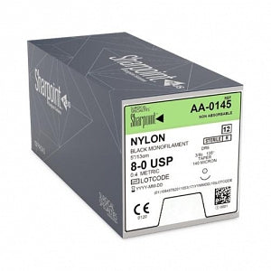 Surgical Specialties Sharpoint Microsutures Nylon Sutures - Nylon Monofilament Black Nonabsorbable Suture with 6 mm 3/8 Circle Taper Point DR-6 Needle, 13 cm Long, Size 8-0 - AA-0145