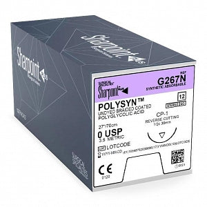 Surgical Specialties PolySyn Undyed Braided Sutures - PolySyn Undyed Braided Suture, Size 0, 27"/70 cm, CP-1 Needle, Reverse Cutting, 36 mm, 1/2 Circle - G267N