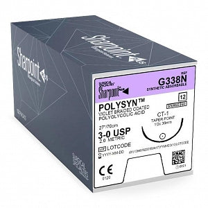 PolySyn Violet Braided Absorbable Suture - PolySyn Suture with CT-1 Needle, Violet Braided, 27" Long, Size 3-0 - G338N