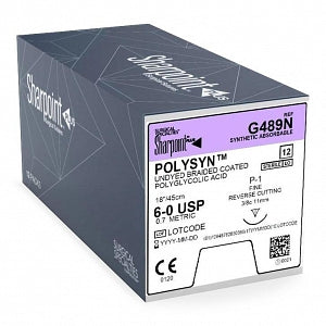 Surgical Specialties Absorbable Undyed Reverse Cut PolySyn Braided Suture - Polyglycolic Acid Reverse Cut Undyed Suture, P-1 Needle, 6-0, 18" - G489N