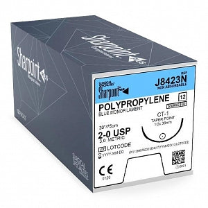 Surgical Specialties Blue Monofilament Polypropylene Sutures - SUTURE, POLYPROPYLENE 2-0 BLUE, 1X30", CT-1 - J8423N