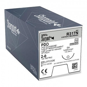 Surgical Specialties PDO Violet Monofilament Sutures - PDO Violet Absorbable Suture with 26 mm 1/2 Circle Taper Point SH Needle, 70 cm Long, Size 2-0 - R317N